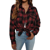 Women's Button Flannel Shirt Plaid Long Sleeve Top Red Women's Tops - Tophatter Daily Deals