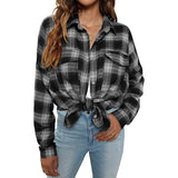Women's Button Flannel Shirt Plaid Long Sleeve Top White Women's Tops - Tophatter Daily Deals