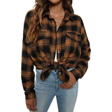 Women's Button Flannel Shirt Plaid Long Sleeve Top Yellow Women's Tops - Tophatter Daily Deals