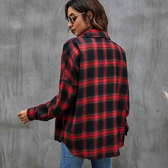 Women's Button Flannel Shirt Plaid Long Sleeve Top Women's Tops - Tophatter Daily Deals