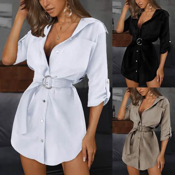 Women's Buttons Turn-Down Casual Shirt Dress Women's Dresses - Tophatter Daily Deals