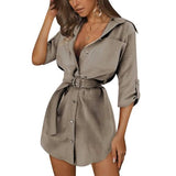 Women's Buttons Turn-Down Casual Shirt Dress Khaki Women's Dresses - Tophatter Daily Deals