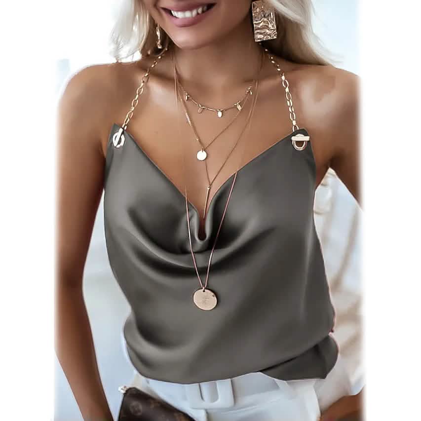 Women's Camisole Solid Colored Backless V Neck Basic Top Gray Women's Tops - Tophatter Daily Deals