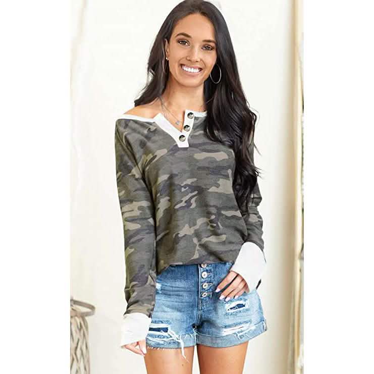 Women's Camouflage Print Casual Leopard Pullover Long Sleeve Sweatshirts Women's Tops - Tophatter Daily Deals