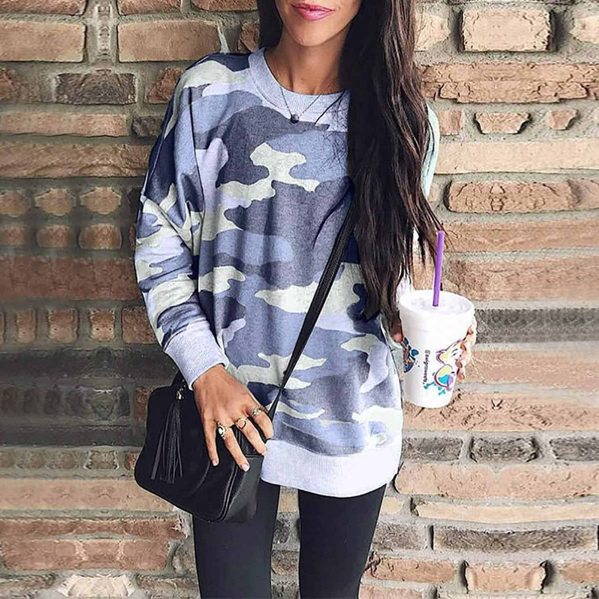 Women's Camouflage Print Casual Leopard Pullover Long Sleeve Sweatshirts Women's Tops - Tophatter Daily Deals