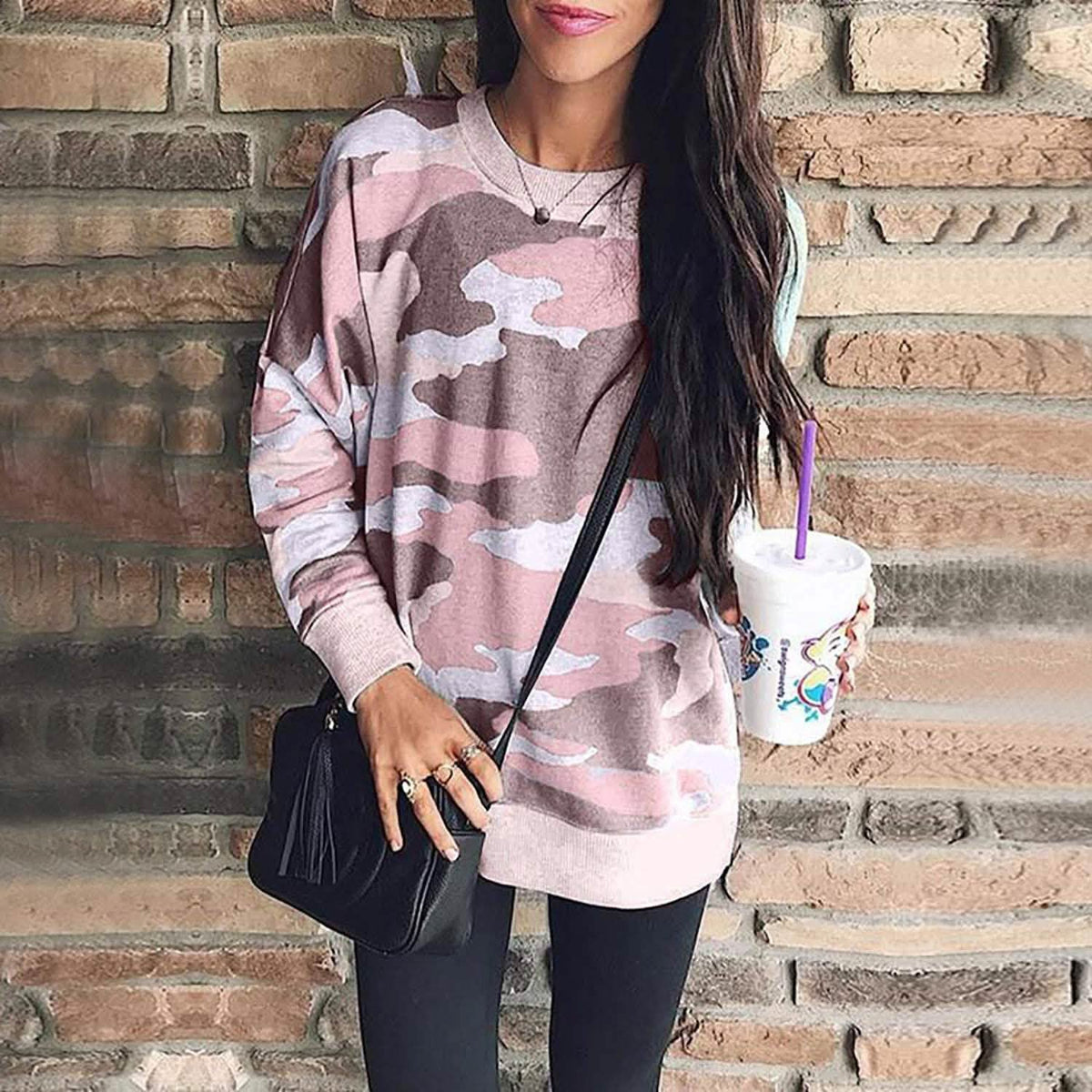 Women's Camouflage Print Casual Leopard Pullover Long Sleeve Sweatshirts Women's Tops - Tophatter Daily Deals