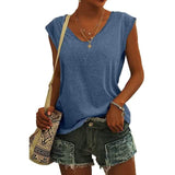 Women's Cap Sleeve T-Shirt Casual Loose Fit Tank Top Blue Women's Tops - Tophatter Daily Deals