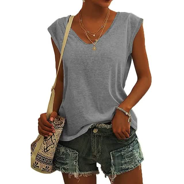 Women's Cap Sleeve T-Shirt Casual Loose Fit Tank Top Gray Women's Tops - Tophatter Daily Deals
