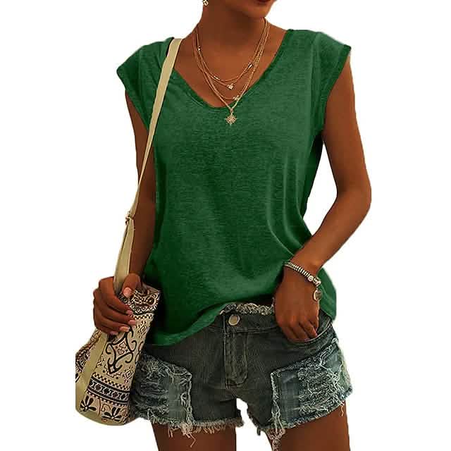 Women's Cap Sleeve T-Shirt Casual Loose Fit Tank Top Green Women's Tops - Tophatter Daily Deals
