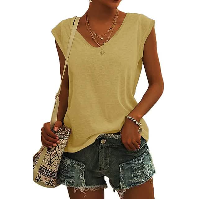 Women's Cap Sleeve T-Shirt Casual Loose Fit Tank Top Yellow Women's Tops - Tophatter Daily Deals