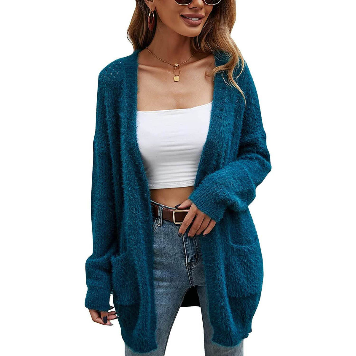 Women's Cardigan Knitted Sweater Jacket Blue Women's Outerwear - Tophatter Daily Deals