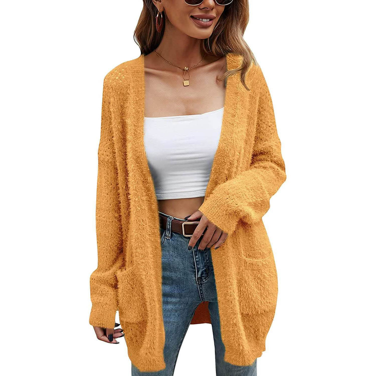 Women's Cardigan Knitted Sweater Jacket Yellow Women's Outerwear - Tophatter Daily Deals