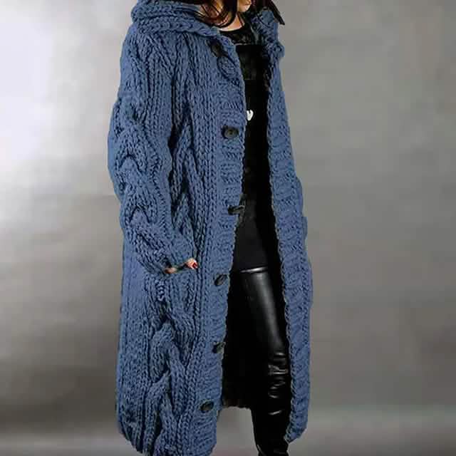 Women's Cardigan Sweater Jumper Cable Chunky Knit Hooded Solid Color Open Front Blue Women's Outerwear - Tophatter Daily Deals