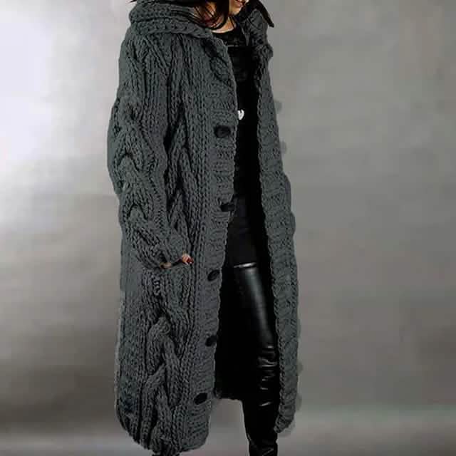 Women's Cardigan Sweater Jumper Cable Chunky Knit Hooded Solid Color Open Front Dark Gray Women's Outerwear - Tophatter Daily Deals