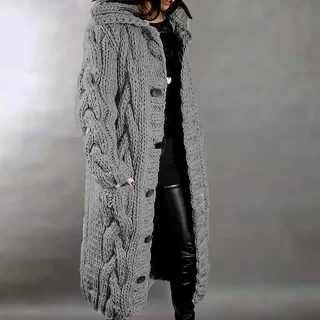Women's Cardigan Sweater Jumper Cable Chunky Knit Hooded Solid Color Open Front Gray Women's Outerwear - Tophatter Daily Deals