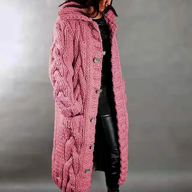 Women's Cardigan Sweater Jumper Cable Chunky Knit Hooded Solid Color Open Front Pink Women's Outerwear - Tophatter Daily Deals