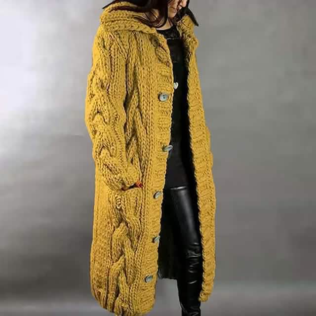 Women's Cardigan Sweater Jumper Cable Chunky Knit Hooded Solid Color Open Front Yellow Women's Outerwear - Tophatter Daily Deals