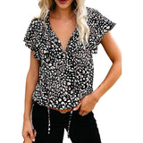 Women's Casual Boho Floral Printed V Neck Tops Drawstring Blouse Black Women's Tops - Tophatter Daily Deals