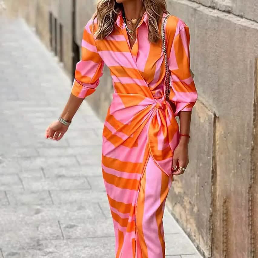 Women's Casual Boho Long Shirt Dress Orange Women's Dresses - Tophatter Daily Deals