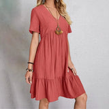 Women's Casual Dress Ruffle V Neck Midi Shift Dress Red Women's Dresses - Tophatter Daily Deals