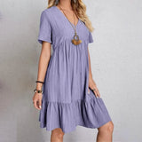 Women's Casual Dress Ruffle V Neck Midi Shift Dress Purple Women's Dresses - Tophatter Daily Deals