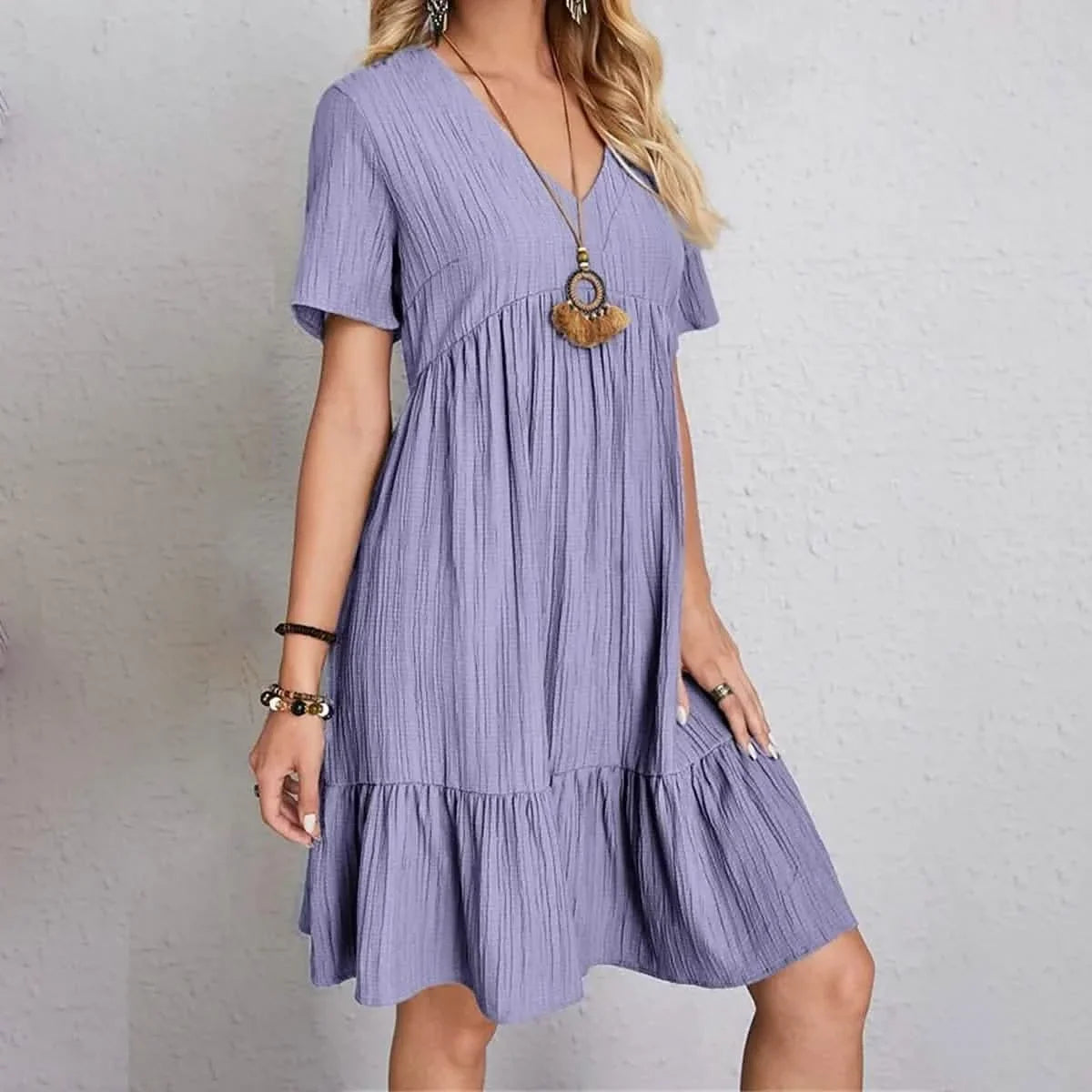 Women's Casual Dress Ruffle V Neck Midi Shift Dress Purple Women's Dresses - Tophatter Daily Deals