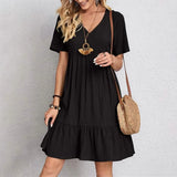 Women's Casual Dress Ruffle V Neck Midi Shift Dress Women's Dresses - Tophatter Daily Deals