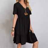 Women's Casual Dress Ruffle V Neck Midi Shift Dress Black Women's Dresses - Tophatter Daily Deals