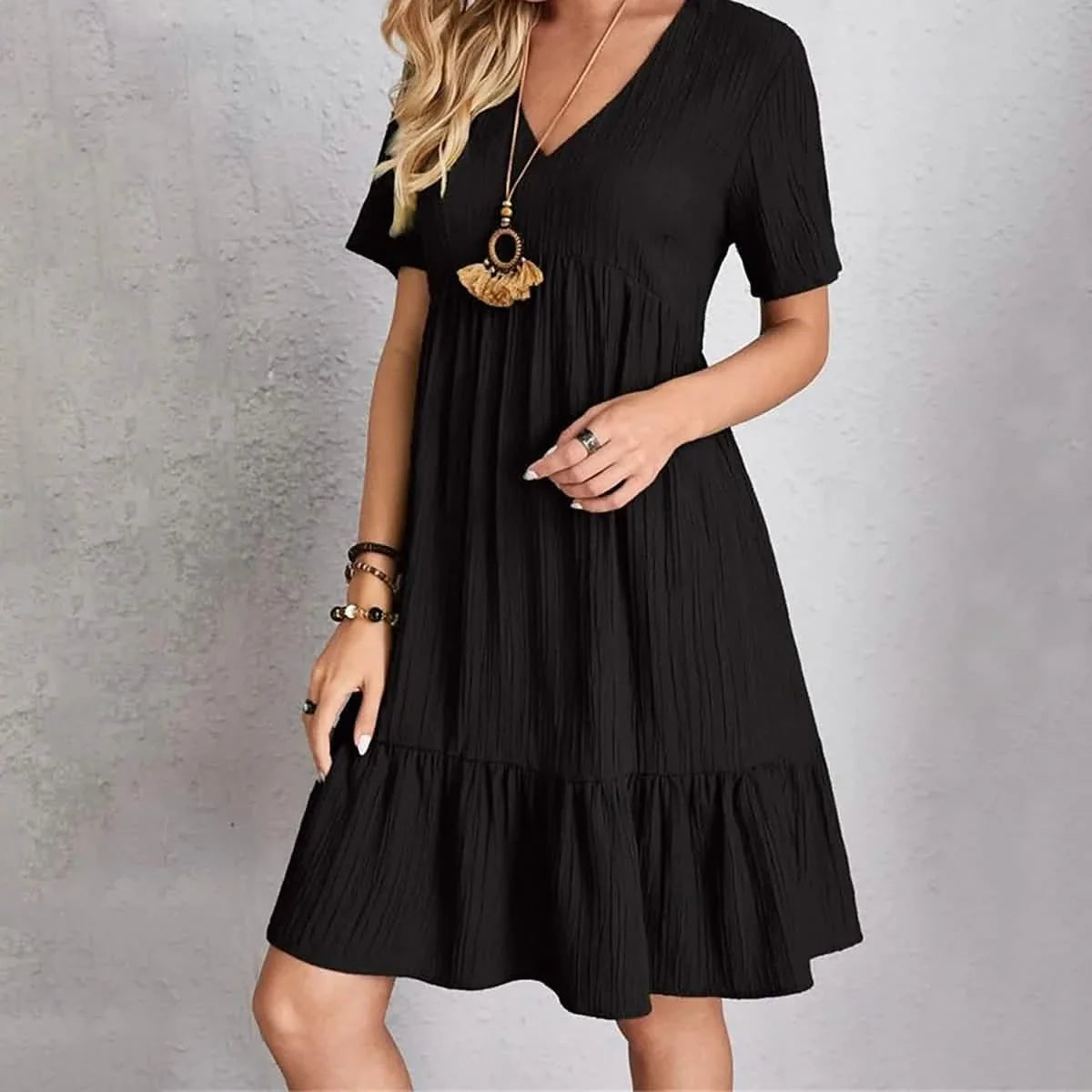 Women's Casual Dress Ruffle V Neck Midi Shift Dress Women's Dresses - Tophatter Daily Deals