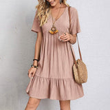 Women's Casual Dress Ruffle V Neck Midi Shift Dress Pink Women's Dresses - Tophatter Daily Deals