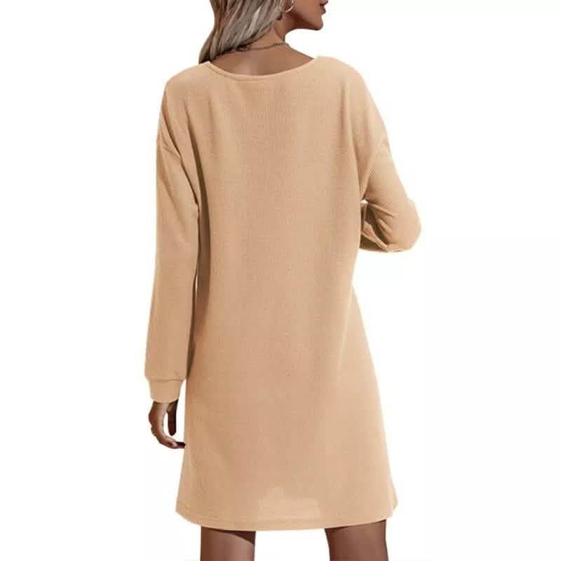 Women's Casual Dresses V-Neck Buttoned Hip Knitted Dresses Women's Dresses - Tophatter Daily Deals