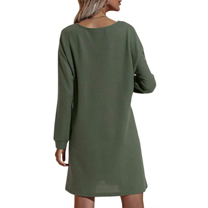 Women's Casual Dresses V-Neck Buttoned Hip Knitted Dresses Women's Dresses - Tophatter Daily Deals