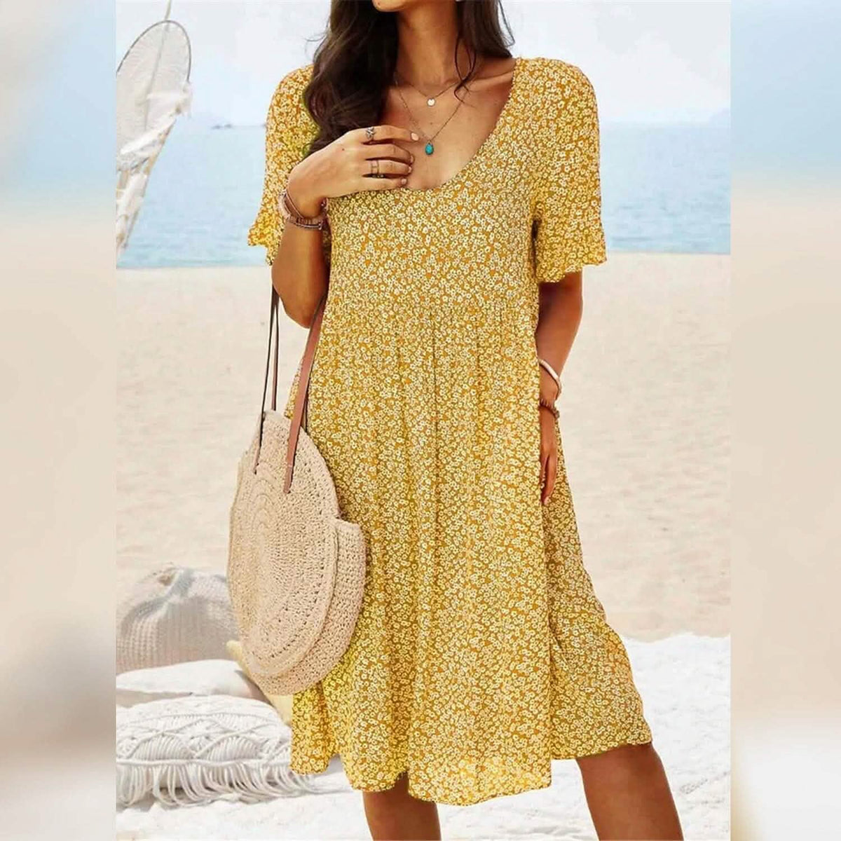 Women's Casual Floral Dress Yellow Women's Dresses - Tophatter Daily Deals