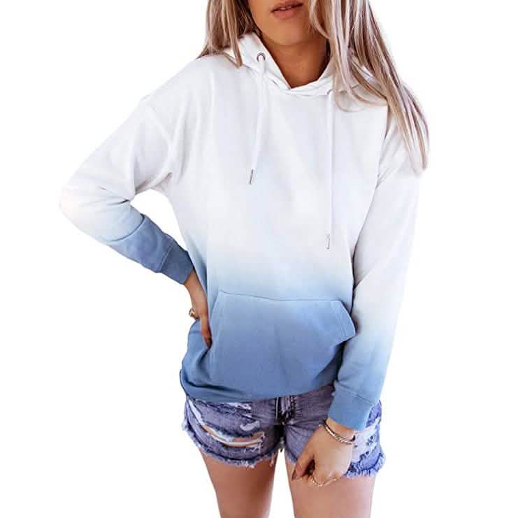 Women's Casual Hooded Sweatshirt Loose Drawstring Pullover Hoodie Sky Blue Women's Tops - Tophatter Daily Deals