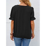Women's Casual Lace Pom Pom V Neck Chiffon Short Sleeve Top Women's Tops - Tophatter Daily Deals