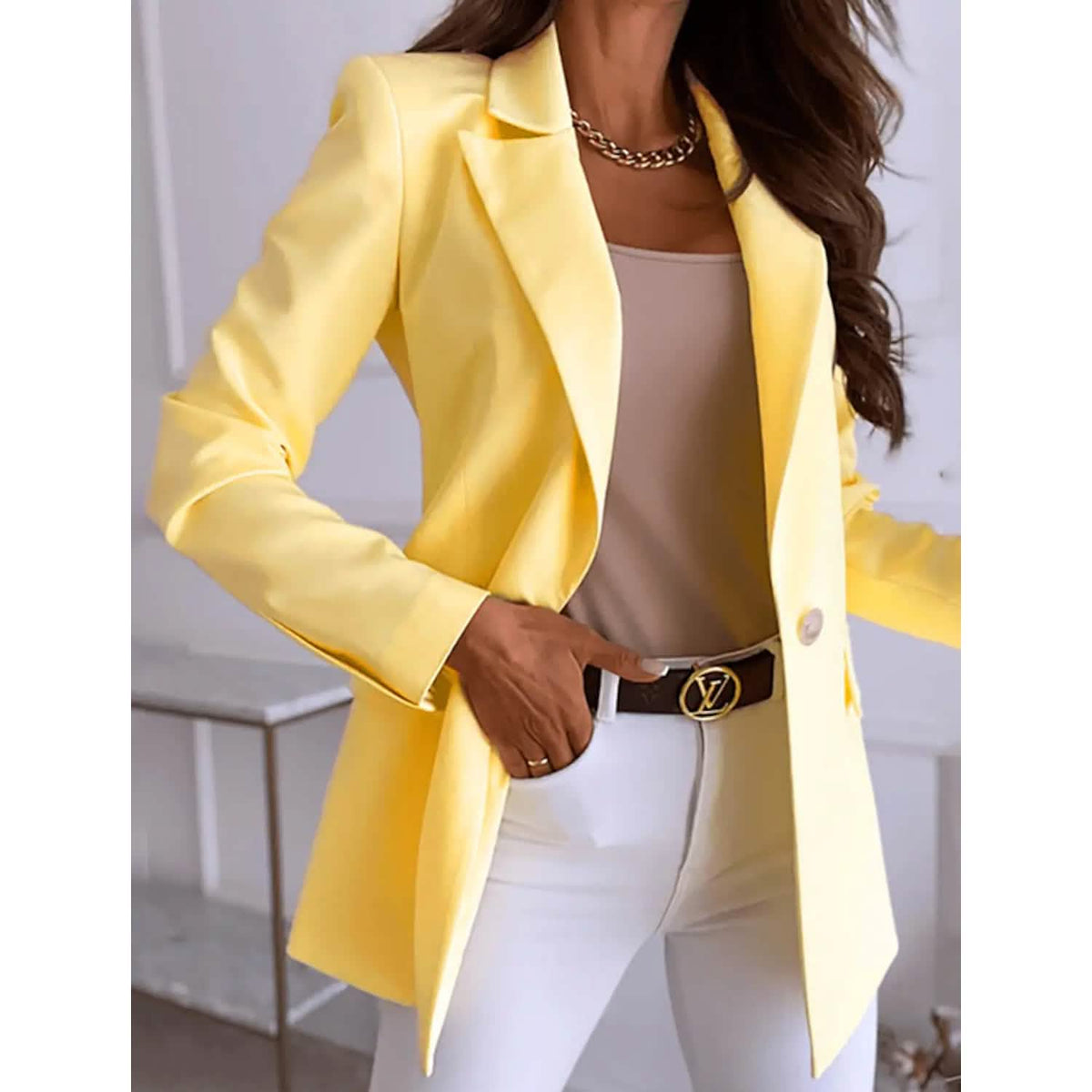 Women's Casual Long Sleeve Blazer Yellow Women's Outerwear - Tophatter Daily Deals