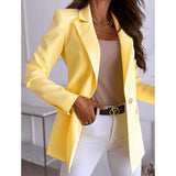 Women's Casual Long Sleeve Blazer Yellow Women's Outerwear - Tophatter Daily Deals