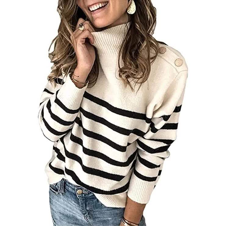 Women's Casual Long Sleeve Crewneck Patchwork Knit Sweater Top Beige Women's Tops - Tophatter Daily Deals