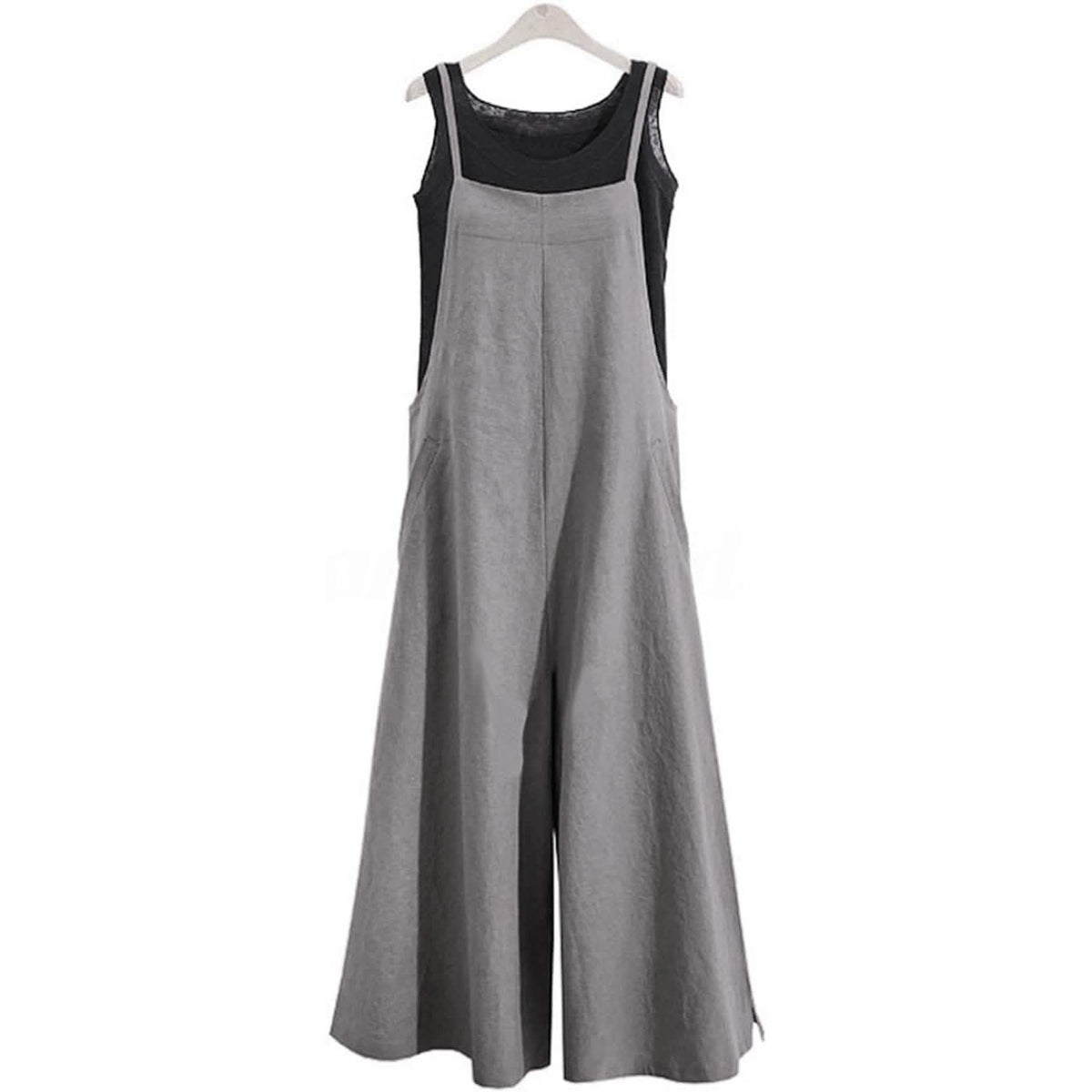 Women's Casual Loose Long Wide Leg Jumpsuits Gray Women's Dresses - Tophatter Daily Deals
