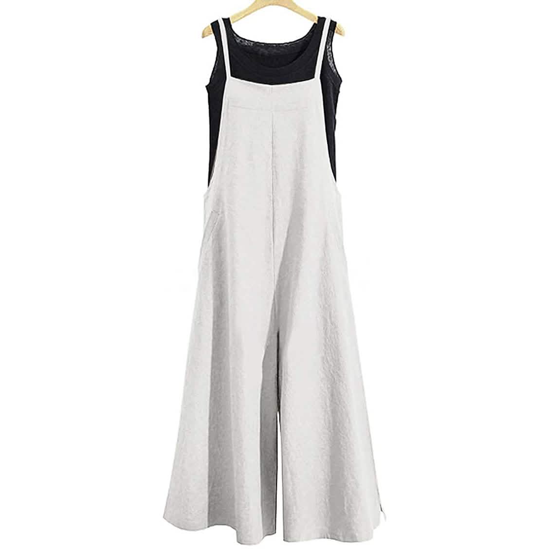 Women's Casual Loose Long Wide Leg Jumpsuits Cream Women's Dresses - Tophatter Daily Deals