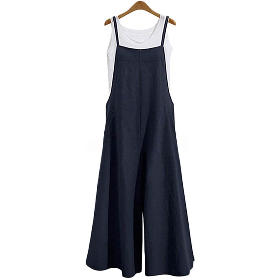 Women's Casual Loose Long Wide Leg Jumpsuits Navy Women's Dresses - Tophatter Daily Deals
