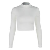 Women's Casual Round Neck Bottoming Long Sleeve Crop Top Women's Tops - Tophatter Daily Deals