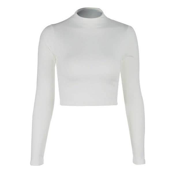 Women's Casual Round Neck Bottoming Long Sleeve Crop Top Women's Tops - Tophatter Daily Deals