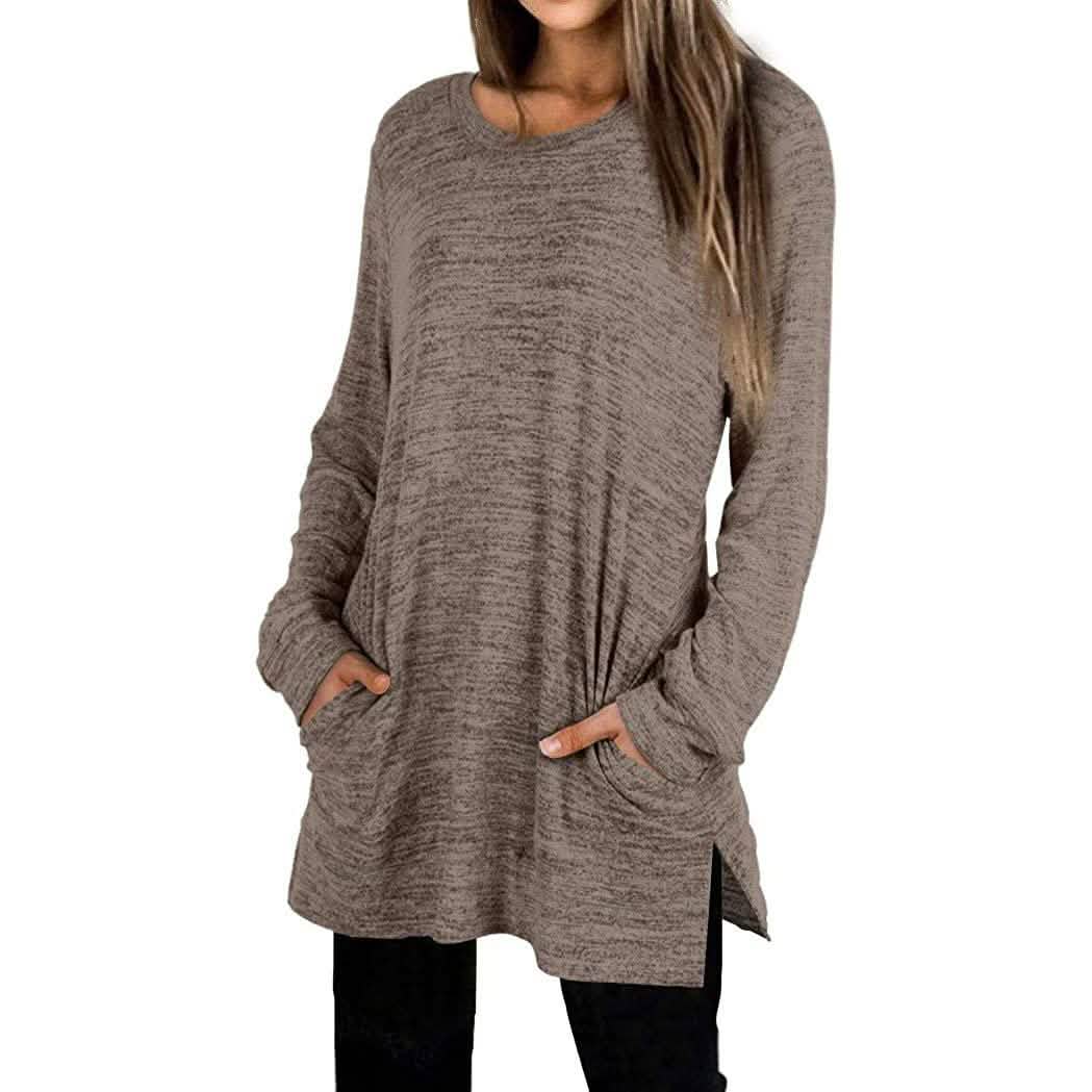 Women's Casual Sweatshirts Long Sleeve Oversized Shirt Coffee Women's Tops - Tophatter Daily Deals