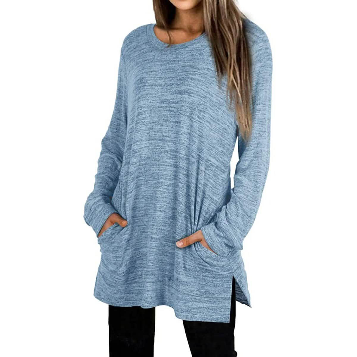 Women's Casual Sweatshirts Long Sleeve Oversized Shirt Light Blue Women's Tops - Tophatter Daily Deals