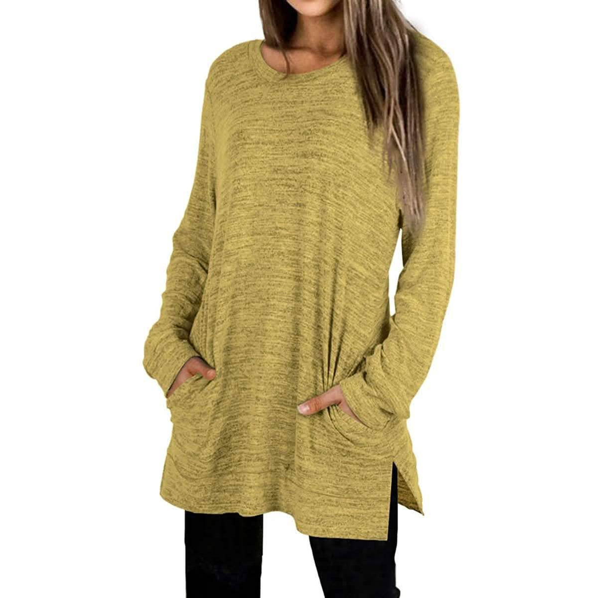 Women's Casual Sweatshirts Long Sleeve Oversized Shirt Yellow Women's Tops - Tophatter Daily Deals