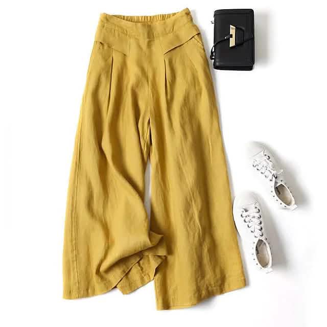 Women's Casual Wide Leg Pants Yellow Women's Bottoms - Tophatter Daily Deals