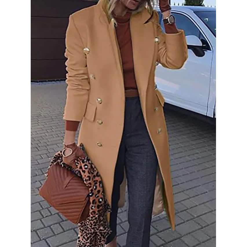 Women's Coat Regular Fit Warm Casual Jacket Long Sleeve Solid Color Khaki Women's Outerwear - Tophatter Daily Deals