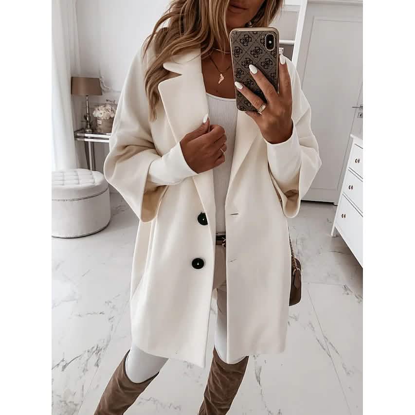 Women's Coat Shacket Jacket Long Sleeve Solid Color Oversized White Women's Outerwear - Tophatter Daily Deals