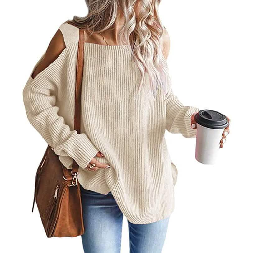 Women's Cold Shoulder Batwing Chunky Knitted Tunic Tops Beige Women's Tops - Tophatter Daily Deals